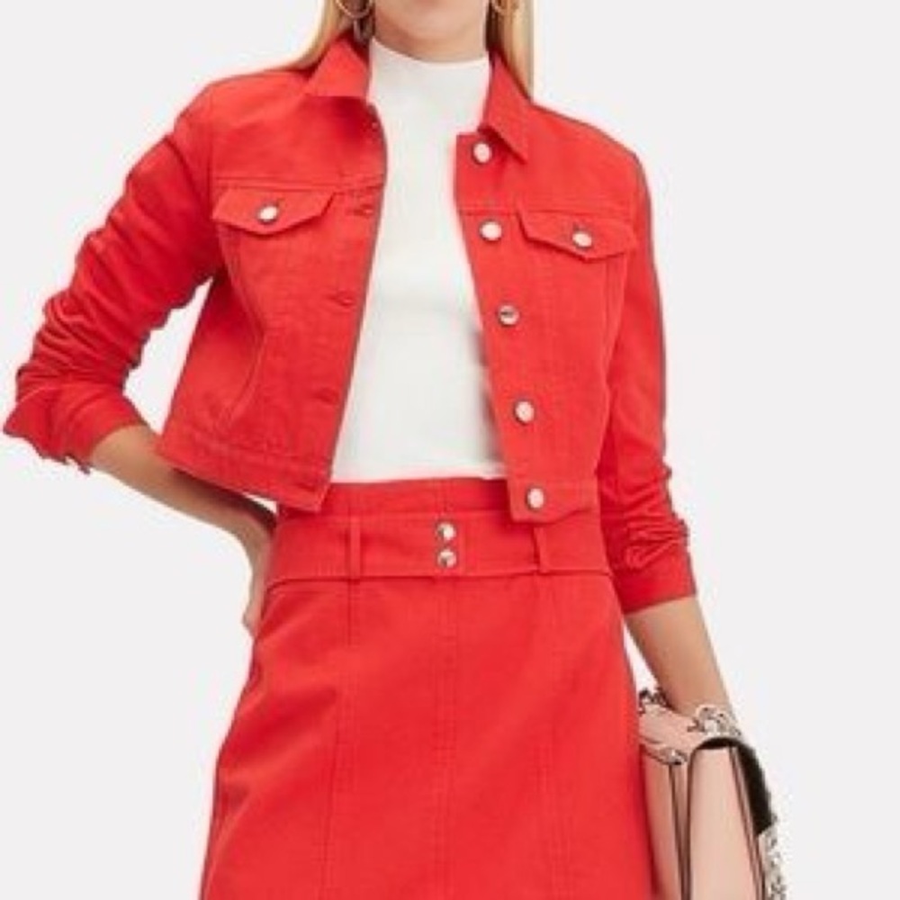 Intermix Cropped Red Denim Jacket - image 1
